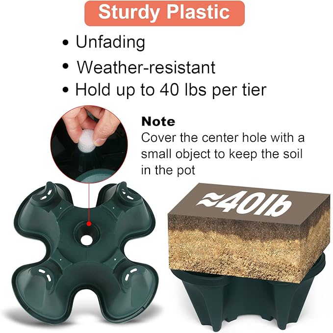 Vertical Planter 3 Tier Stackable Planters Garden Planters Strawberry Herb Flower and Vegetable Planter Indoor Outdoor Gardening Pots with Removable Wheels and Tools 2-Pack