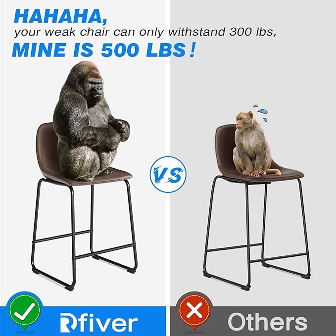 Rfiver Pu Faux Leather Bar Stools Set of 6, Industrial Pub Barstools with Back and Footrest, Modern Armless Bar Height Stool Chairs (Brown, 24" Counter Chair x6)