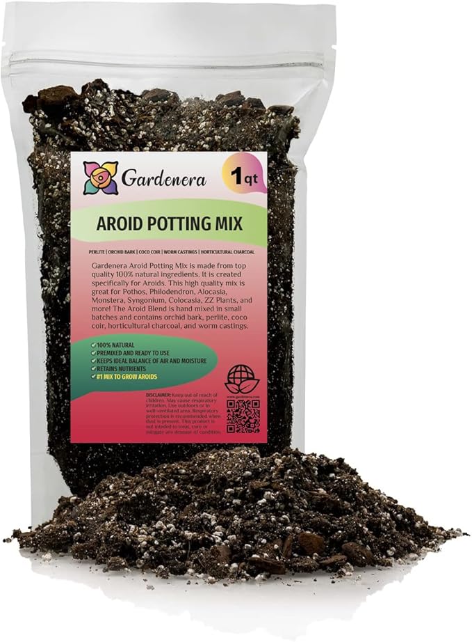 Premium Aroid Potting Mix - Soil Free Blend for Aroids - Growing Medium for House Plants by Gardenera - (1 Quart Bag)