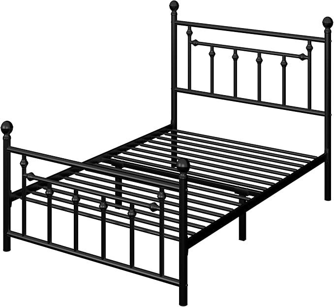 Allewie 14 Inch Twin Size Metal Platform Bed Frame with Victorian Vintage Headboard and Footboard/Mattress Foundation/Under Bed Storage/No Box Spring Needed/Easy Assembly/Noise Free/Black