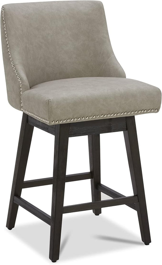 CHITA Counter Height Swivel Bar Stools, FSC Certified Upholstered Counter Stools, Modern Swivel Barstools with Wood Legs for Kitchen Island, 26" Seat Height, Faux Leather in Stone Grey