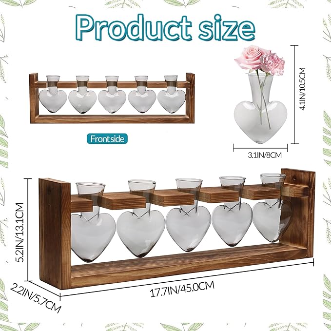 Plant Terrarium Hanging Propagation Stations Gift for Women Plant Lover air Plant Holder with Wooden Stand Heart Glass
