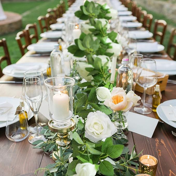 Felice Arts 2 Pack Cream Artificial Rose Vine Each 6.5FT Fake Rose Garland Hanging Flower Garland for Wedding Arch Table Arrangement Garden Swing Teepee Decor