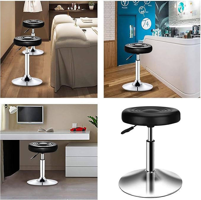QiCheng&LYS Round Office Stool Chair - Adjustable Height Sit Stand Stool, 360 Swivel, Black