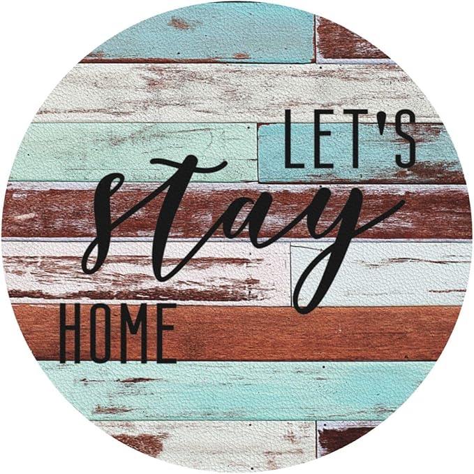 Farmhouse Wooden Home Coasters Set of 6 Coasters for Drinks Absorbent Double-Sided Leather PVC Coaster for Tabletop Protection Coffee Table Decor Ideal for Home Decor House Warming Gifts