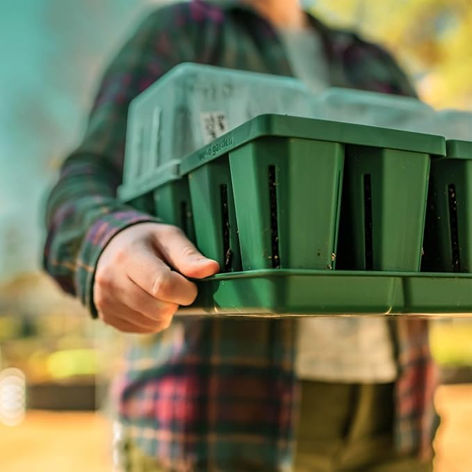 Vego garden Seedling Suite Products, 4 Pack Jumbo Seedling Trays with Seedling Tray Lids and 10" x 10" Bottom Watering Trays