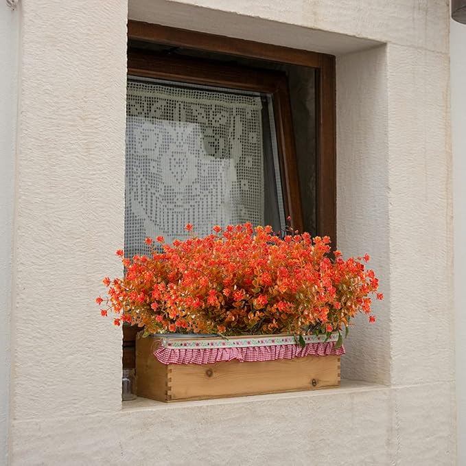 24PCS Artificial Eucalyptus Plants,Fake Boxwood Shrubs UV Resistant No Fade Faux Plastic Greenery for Wedding Bridal Bouquet Indoor Outdoor Home Garden Kitchen Office Table Vase(Fall Orange)