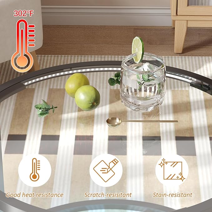 Glass Coffee Table Modern Center Table,Minimalist Round Coffee Tea Table with LED Lights,Simple Tea Cocktail Modern Center Tables for Home, Office, Bedroom,Black