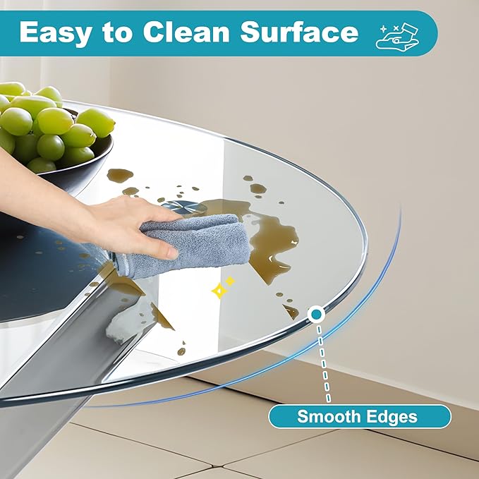 Dining Table for 4 Modern Round Dining Table 35.43" Kitchen & Dining Room Tables with Metal Legs and Glass Tabletop for Dining Room and Apartment, Chrome