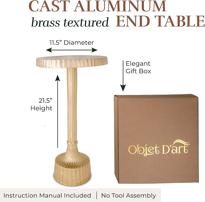 OBJET D'ART Small Round Gold End Tables, Inverness, 22'' Height, Vintage Metal Accent, Side, Pedestal, Coctail and Drink Tables for Living Room and Small Spaces