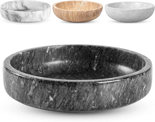 Marble Decorative Bowl - 7.5" Natural Black Solid Marble Centerpiece - Handmade Stone Fruit Bowl - Catch-All or Key Bowl for Kitchen - Modern Minimalist Decor