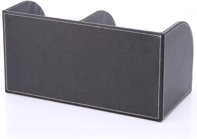 KINGFOM Pu Leather Desk Organizer Pen Pencil Holder Office Supplies Caddy Storage Box 6 Compartments with Drawer Black (Full Pu Leather)