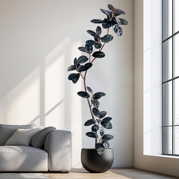 7.2ft Artificial Rubber Tree Faux Plants Indoor Faux Floor Artificial Trees Indoor,Fake Plant Fake Tropical Plants,Large Floor,Real Touch Rubber Tree for Home Decor