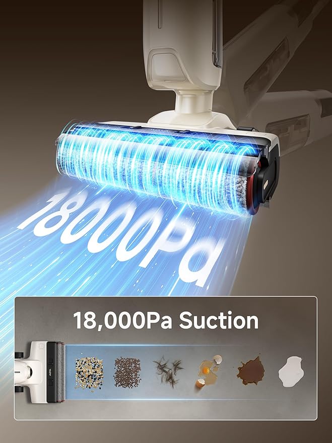 Mova K30 Wet Dry Vacuum Cleaner, 180° Lie-Flat Reach Smart Vacuum Mop, 140°F Hot Air Drying, 0in Dual-Edge Cleaning, Powerful 18000Pa Suction Floor Cleaner for Hard Floors Pet Hair