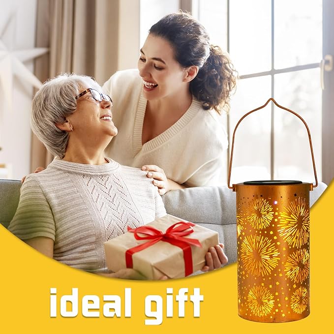 Christmas Gifts for Women, Fireworks Birthday Gifts for Women Mom Grandma Solar Lanterns Outdoor Waterproof Garden Decor Hanging LED Decorative Light for Patio Yard Lawn Front Porch Gardening Gifts