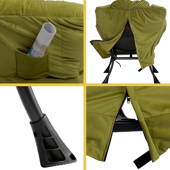 HollyHOME Modern Fabric Large Lazy Chair, Accent Oversized Comfy Reading Chair, Thick Padded Cozy Lounge Chair with Armrest, Steel Frame Leisure Sofa Chair for Living Room, Bedroom, Dorm, Army Green