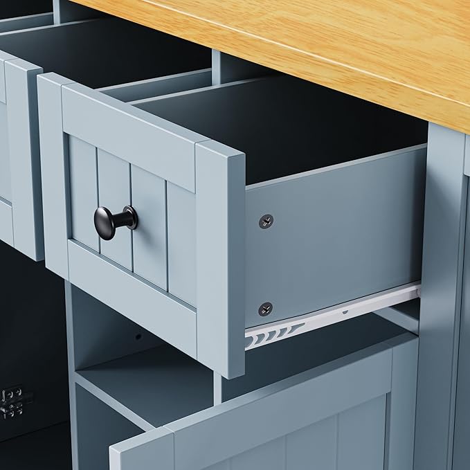 Merax 53" Upgraded Kitchen Cart Island on Wheels with Power Outlet,Drop Leaf,3 Drawers and 5 Open Side Racks,Wood Rolling Storage Cabinet