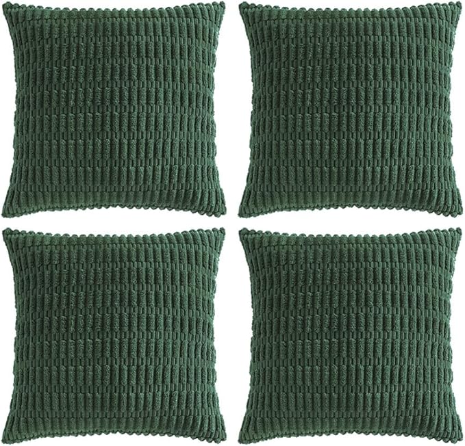 Fancy Homi 2 Packs Boho Dark Green Decorative Throw Pillow Covers 14x14 Inch for Couch Bed Sofa, Rustic Modern Farmhouse Home Decor, Soft Plush Corduroy Cute Square Cushion Case 35x35 cm