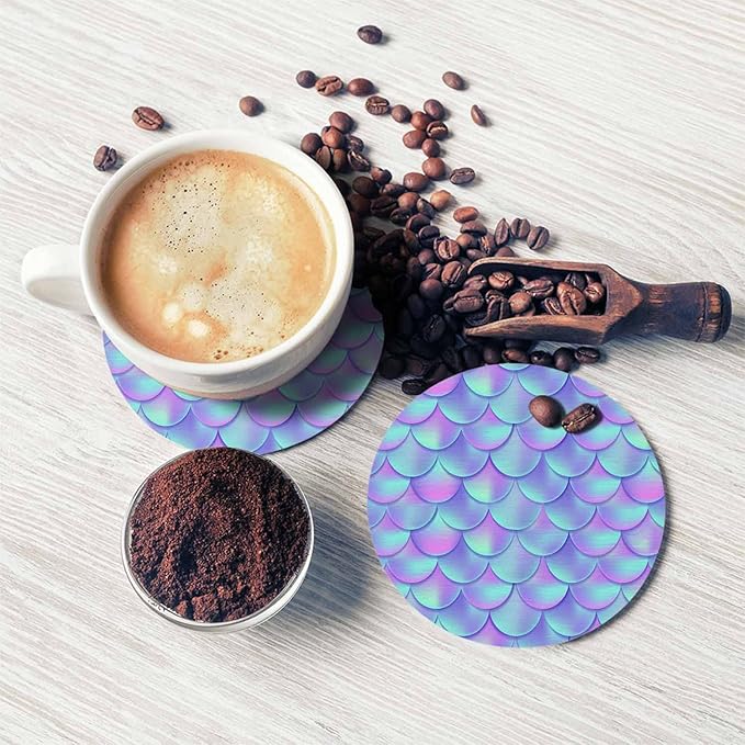 Mermaid Tail Coaster for Drinks Individual Mesh Gradient Mermaid Fish Skin Presents for Housewarming Birthday and Family 100% Diatomite 4''X 4'',2 Pack