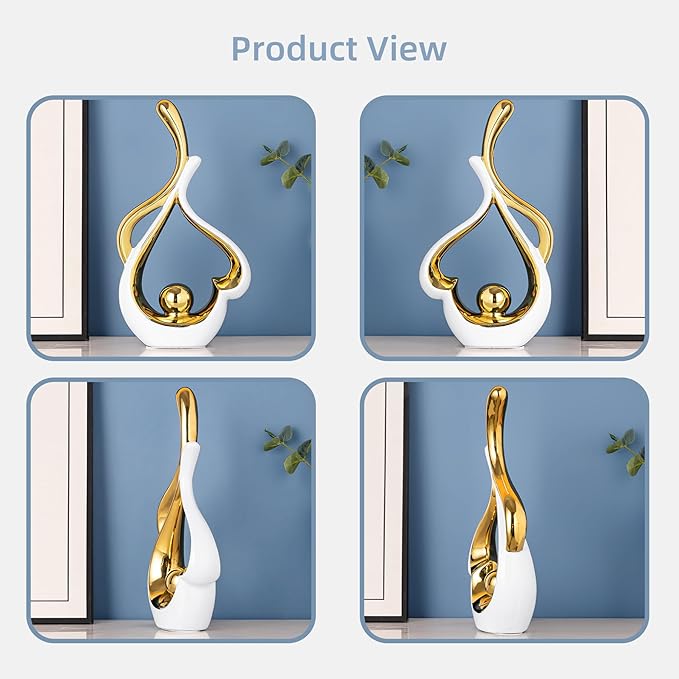 Gold Decor for Living Room, Abstract Sculptures Home Decor, Ceramic Statue Coffee Table Decor, Heart Shape Table Centerpieces for Dining Room, Modern White Sculpture Decor
