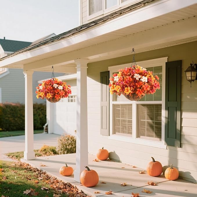 Artificial Fake Fall Flowers for Outdoor Decor 8 Bundles UV Resistant Artificial Plants Outdoor Look Real Faux Silk Autumn Flowers for Porch Planters Garden Yard Decorations