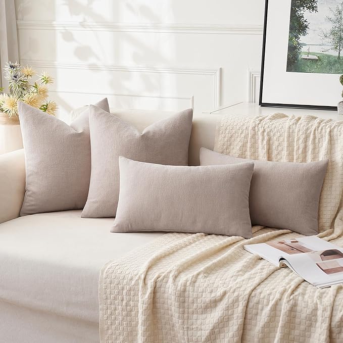 MIULEE Taupe Grey Couch Pillow Covers 22x22 Inch, Set of 2 Soft Chenille Decorative Euro Throw Pillow Covers Farmhouse for Sofa Living Room Bed