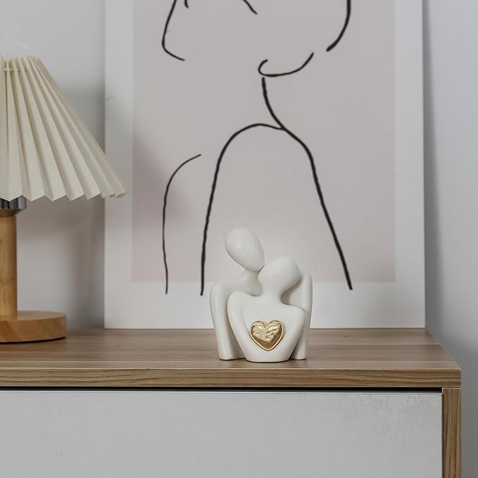 Hugging Couple Statue Ceramic Lover Figurine Home Decor is a Romantic Gift for Her on Wedding Anniversary and Valentines, TV Stand Decoration Knick Knacks for Shelves (M)