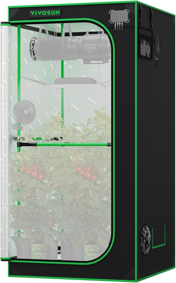 VIVOSUN P336 36"×36"×72" PRO Grow Tent, with Thick 1 inch Poles, Strengthened High Reflective Mylar Oxford Fabric, Extra Hanging Bars & High CFM Kit for Hydroponics Indoor Plant for AeroLight A200SE