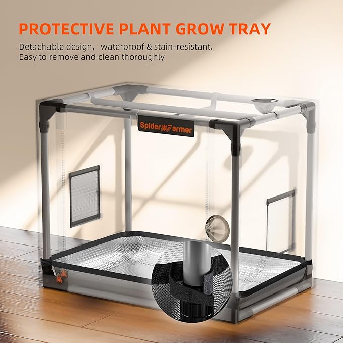 Spider Farmer Small Grow Tent for Aerogarden, Hydroponic Growing System, 24"x16"x20", with Roll-up Door, Removable Floor Tray, 2000D Thicken Mylar Canvas