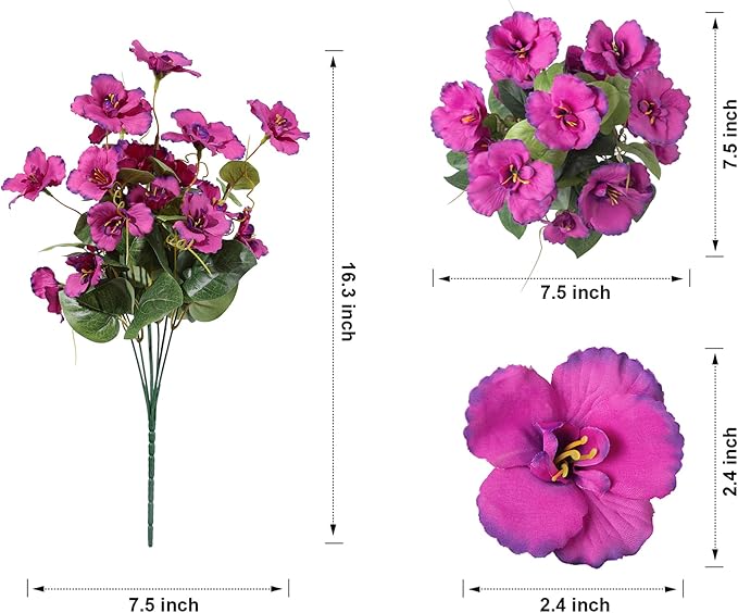 Hibiscus Artificial Flowers Plants for Outdoors Summer Decoration, 6 Bundles Fake Silk Hibiscus Bouquet Realistic UV Resistant Tropical Flowers Artificial for Outside Planter Front Door Porch Patio