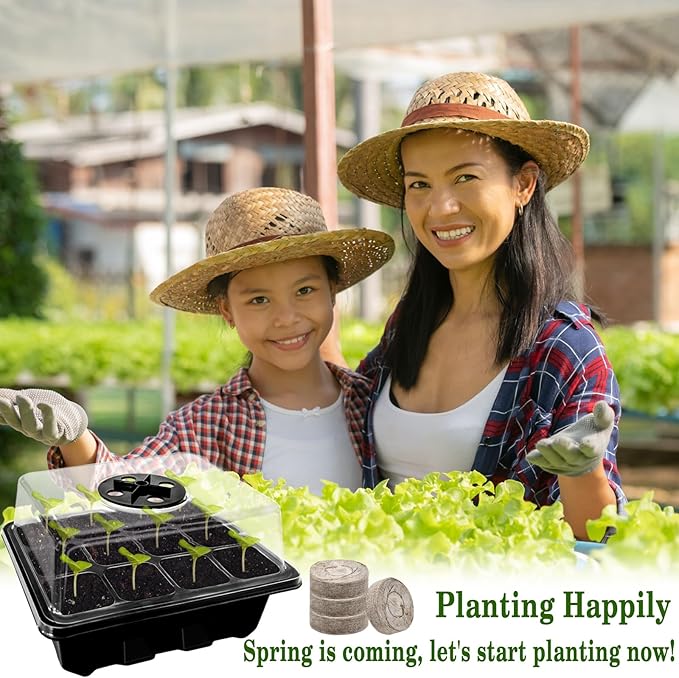 Halatool Seed Starter Kit 8 Pack 96 Cells Black Seed Starter Tray with 100 PCS Peat Pellets for Seedlings Organic Seed Stater Soil Pods for Planting Vegetables Plant, Flowers