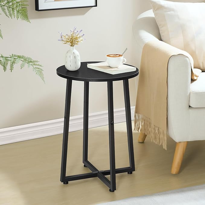 HOOBRO Side Table, Round Accent End Table with Sturdy Metal Pedestal, 15.7" Round Nightstand, for Living Room, Bedroom, Balcony, Office, Black BB95BZ01