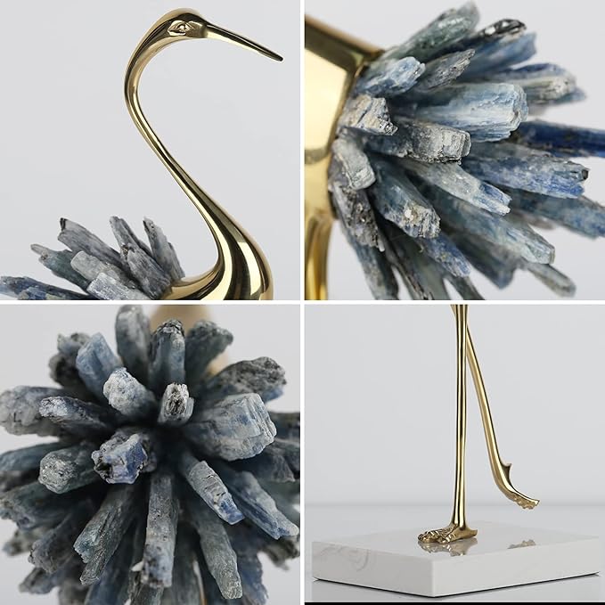suruim Gold Decor Accents,Brass Birds Statues Gold Home Decor Modern Crystal Decor Ornaments for Living Room, Bedroom, Office Desktop, Cabinets (Blue C)