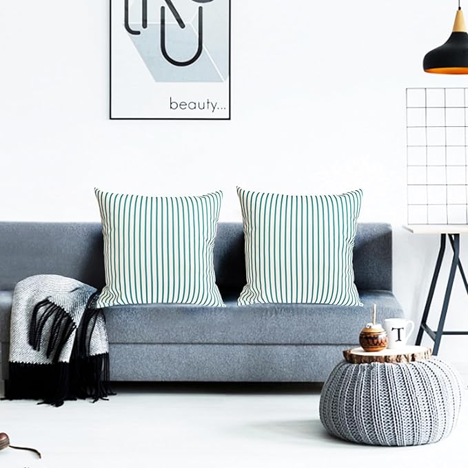 Decorative Throw Pillow Covers Set of 2 Teal Blue Striped Pillow Covers 18x18 Inch Throw Pillow Cover Linen Pillowcase Modern Farmhouse Outdoor Pillow Covers for Couch Sofa Bed Living Room