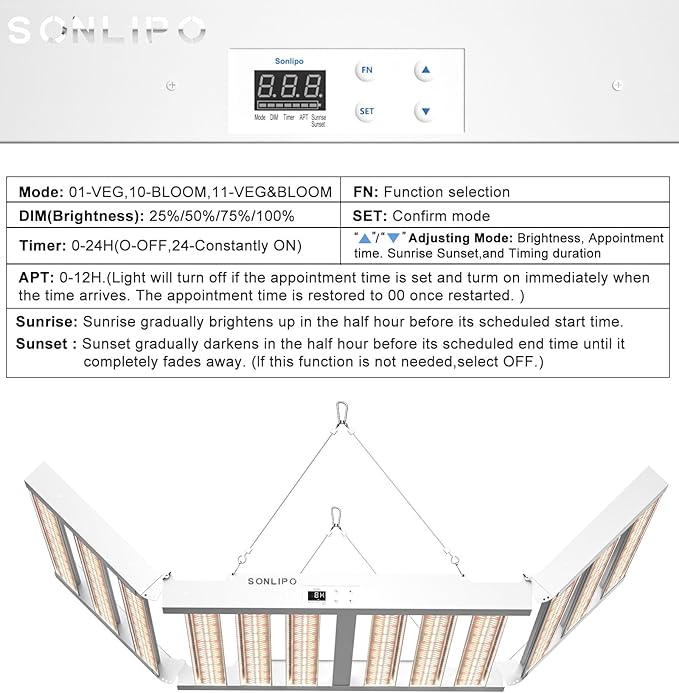 2024 New SPF6000 PRO 600W LED Grow Light 6x6ft Coverage with Veg & Bloom Dimmer Timer Full Spectrum Grow Lamps for Indoor Plants Seeding Flowering LED Plant Light Fixture