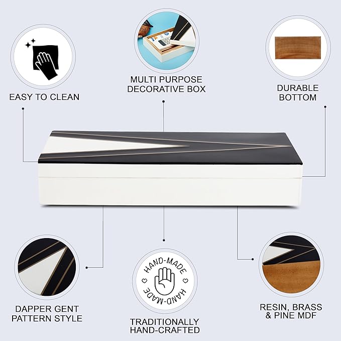 Handicrafts Home Handmade Kept Dapper Gent Collection Decorative Jewelry Box Organizer – Keepsakes, Trinkets, and Home Decor – Antique Coffee Table Storage, Memory Box, Farmhouse Style Decor, 12x6x2