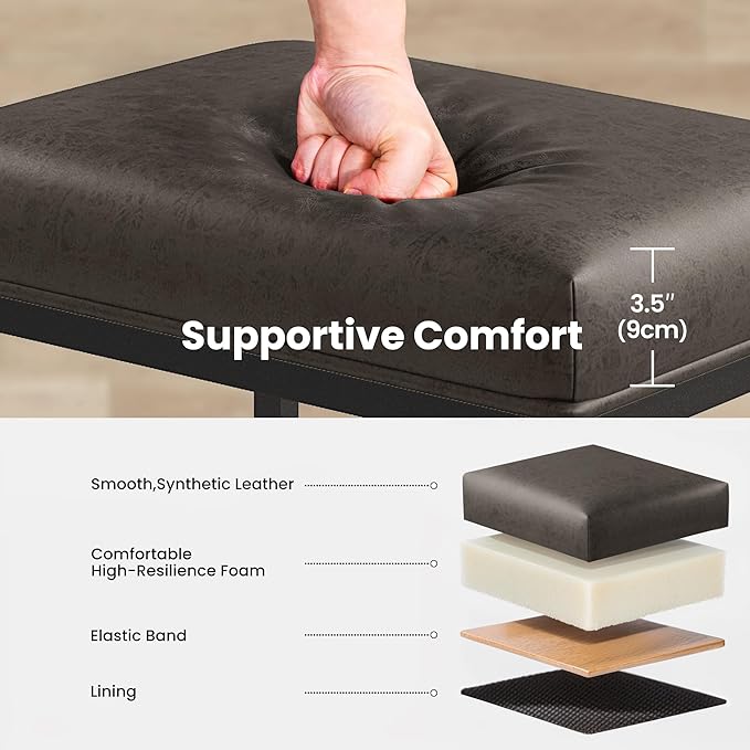 PHI VILLA Bar Stools Set of 3 - Thick Cushion Metal Steel Frame Base with Footrest Kitchen Stools, Grey Bar stools