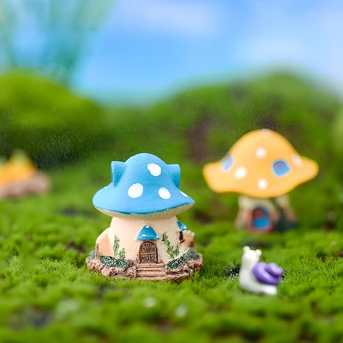 2PCS Mushroom House Decor - Resin Fairy Garden Accessories, Mini Fairy Garden Decor, Mushroom Figurines for DIY Fairy House Accessories.