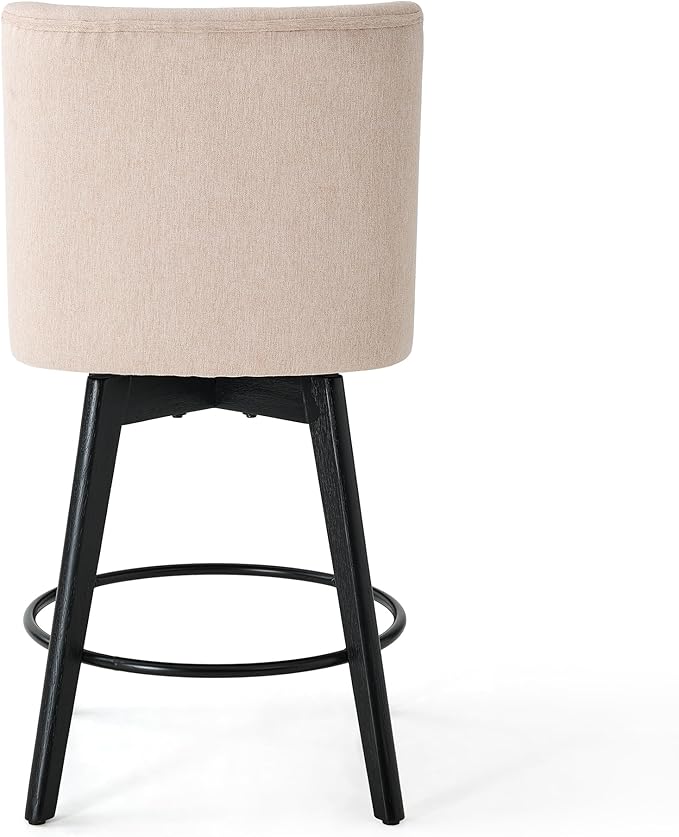 Vipbear Counter Height Bar Stools Set of 4, 26" H Swivel Bar Stools with Backs, Linen Fabric Upholstered Bar Chairs with Solid Wood Legs for Kitchen Island, Dining Room, Home Bar, Beige