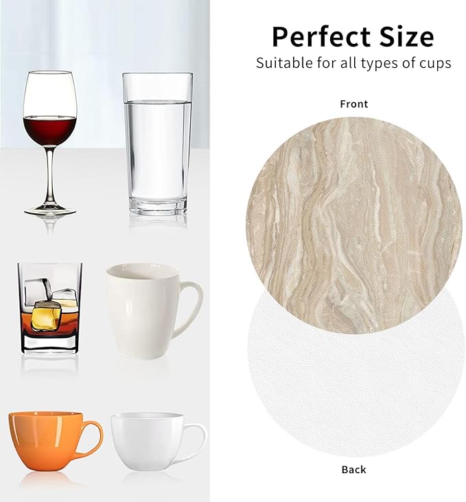 Sand Marble Coasters Set of 6 Coasters for Drinks Absorbent Double-Sided Leather PVC Coaster for Tabletop Protection Coffee Table Decor Ideal for Home Decor House Warming Gifts