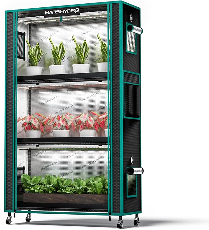MARS HYDRO 2025 Plant Stand with Grow Lights,4-Tier Plant Shelf with 6 Full Spectrum LED Lamps (150W, 3ft) & Grow Tent | for Vegetables, Seedlings, Plant Growth | 5000K, 37×14×59''
