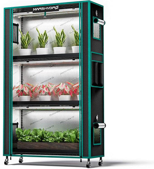 MARS HYDRO 2025 Plant Stand with Grow Lights,4-Tier Plant Shelf with 6 Full Spectrum LED Lamps (150W, 3ft) & Grow Tent | for Vegetables, Seedlings, Plant Growth | 5000K, 37×14×59''