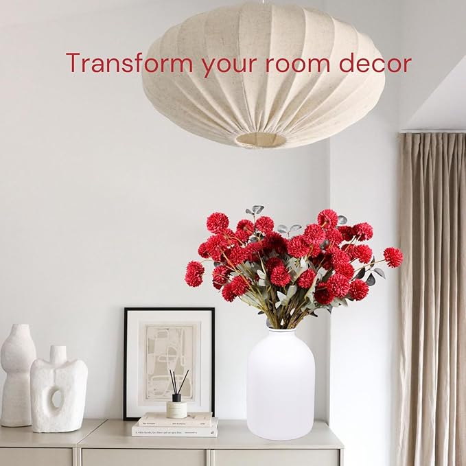 RyddeligHome Burgundy Flowers Artificial 10 Long Stems + Eucalyptus, Thanksgiving Centerpieces for Tables, Wine Colored Silk Flowers for Burgundy Decor, Fall Table Centerpieces, Dark Red Faux Mums