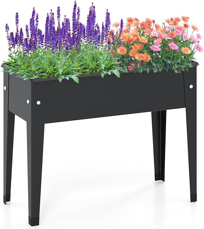 HAPPYGRILL Raised Garden Bed, Metal Elevated Planter Box w/Legs, Drainage Holes for Growing Vegetables Fruits Flowers, Indoor Outdoor Standing Plant Container for Backyard Patio (24”x11”x18”)