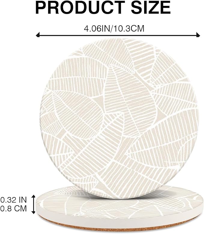 Ceramic Table Coasters for Drinks Set of 2, Cute Desk Office Coasters with Cork, Funny Marble Glass Cup Posavasos Absorbent for Coffee or Plant, Heat-Resistant Protect Furniture (2Pack, Leaf)