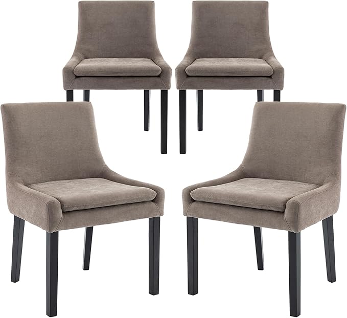 COLAMY Modern Dining Chairs Set of 4, Upholstered Corduroy Accent Side Leisure Chairs with Mid Back and Wood Legs for Living Room/Dining Room-Camel