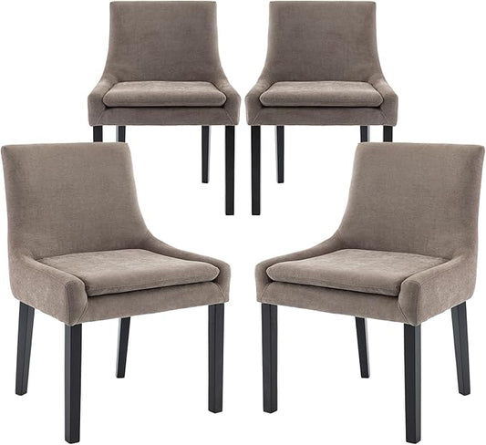 COLAMY Modern Dining Chairs Set of 4, Upholstered Corduroy Accent Side Leisure Chairs with Mid Back and Wood Legs for Living Room/Dining Room-Camel