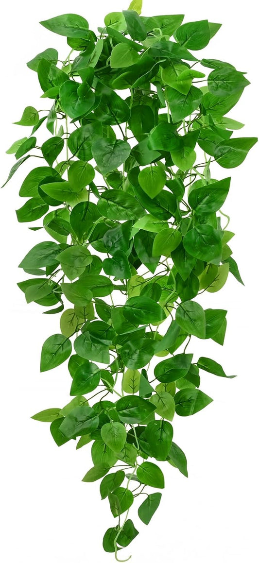 BLEUM CADE 1Pcs Fake Hanging Plants, 9 Branch Artificial Hanging Plant, Lush Faux Pothos Vines for Home Room Wall Shelf Porch Outdoor Indoor Decor (No Baskets)