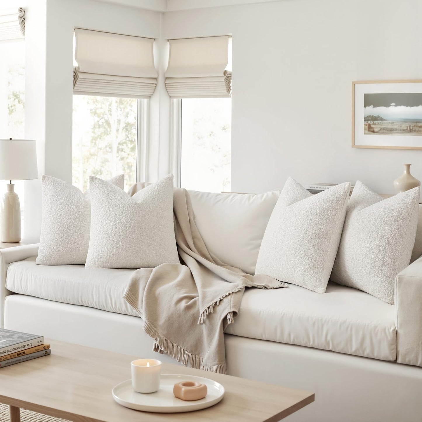 MIULEE Pack of 4 Christmas Decorative Textured Boucle Throw Pillow Covers 18x18 Inch White Accent Pillow Cases Soft Couch Cushion Covers for Modern Farmhouse Boho Chair Sofa Bed Livingroom Home Decor