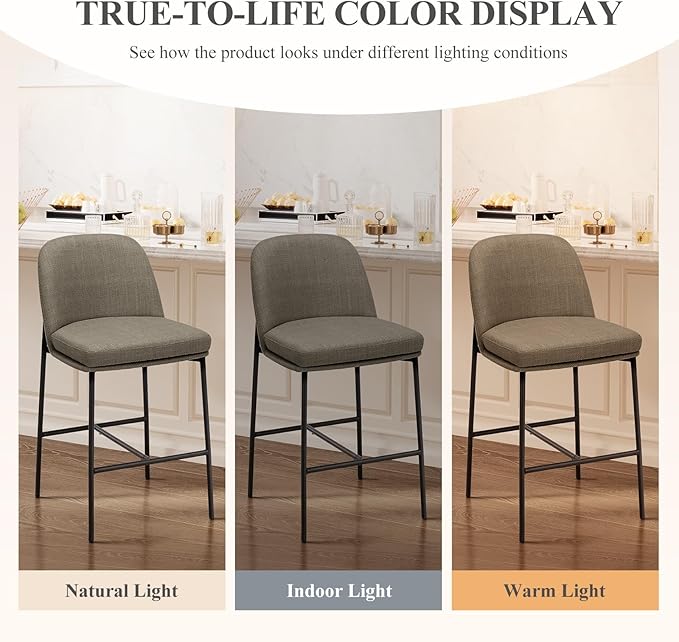 COLAMY Counter Height Bar Stools Set of 4, 25 Inch Modern Fabric Kitchen Island Stools with Back, Upholstered Counter Barstools Armless Bar Chairs with Metal Legs for Island Dining Room Bar,Brown